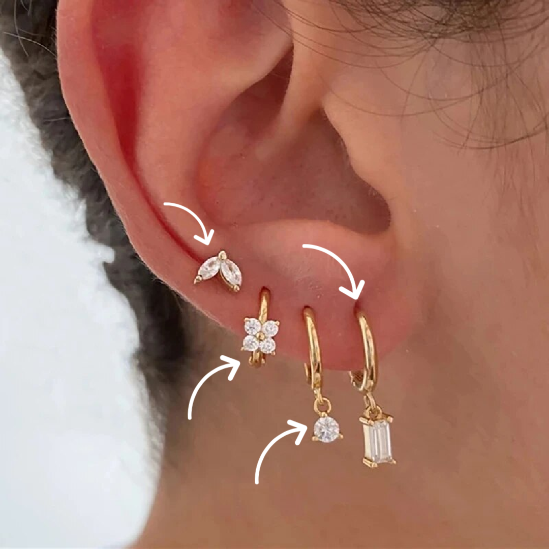 S925 Flower Drop Earring Set