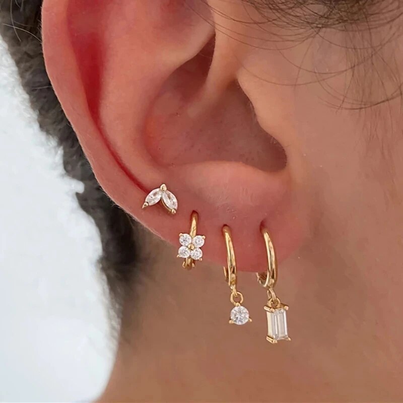 S925 Flower Drop Earring Set