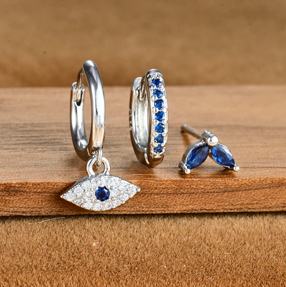 S925 Delicate Blue Evil Eye Earring Set