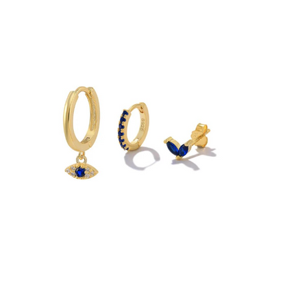 S925 Delicate Blue Evil Eye Earring Set