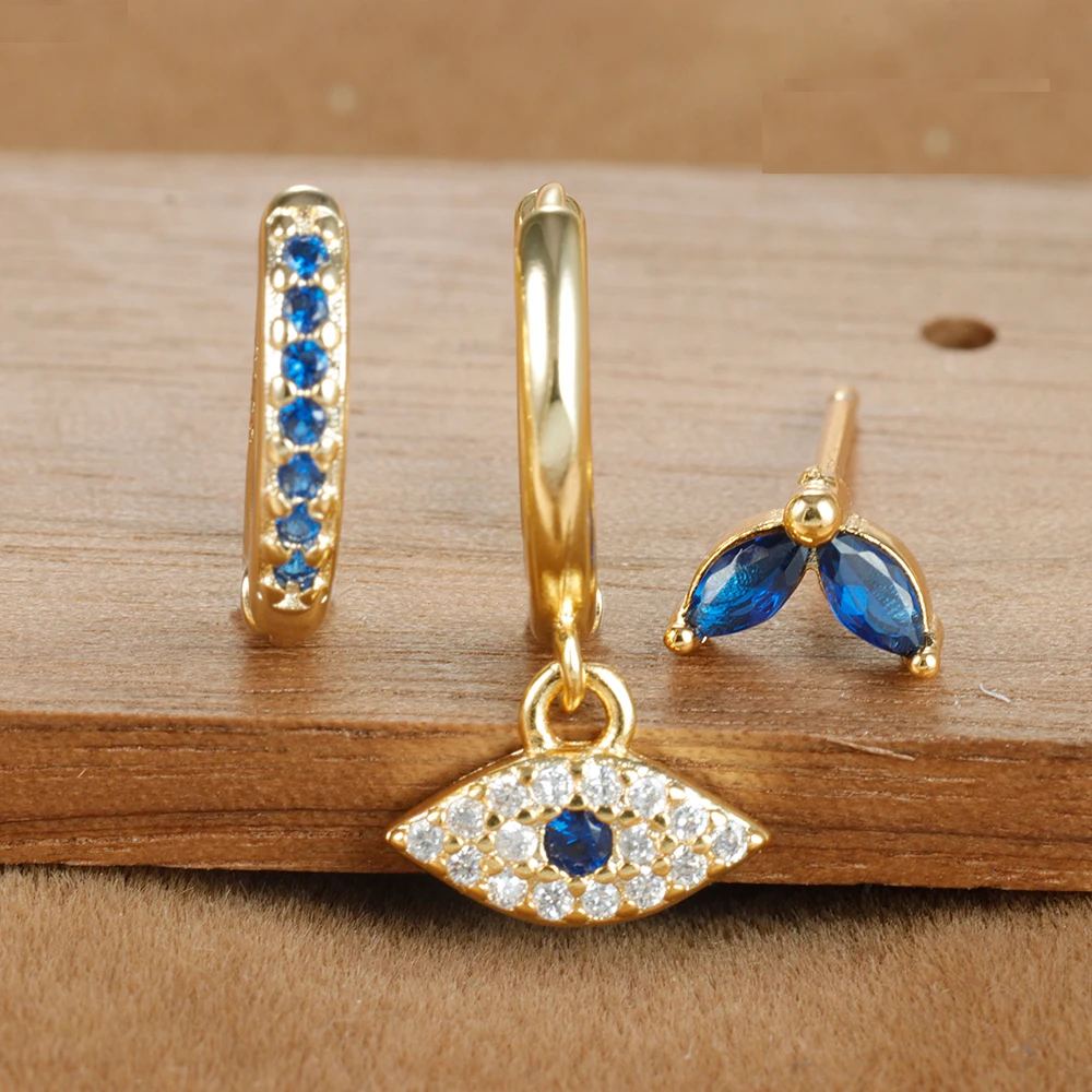 S925 Delicate Blue Evil Eye Earring Set