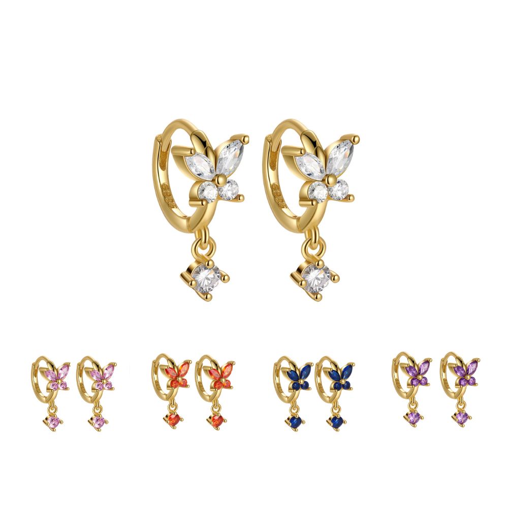S925 Crystal Butterfly Huggie Earrings
