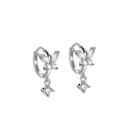 S925 Crystal Butterfly Huggie Earrings