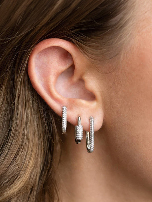 S925 Gorgeous Inlaid Zircon Geometric Earring Set
