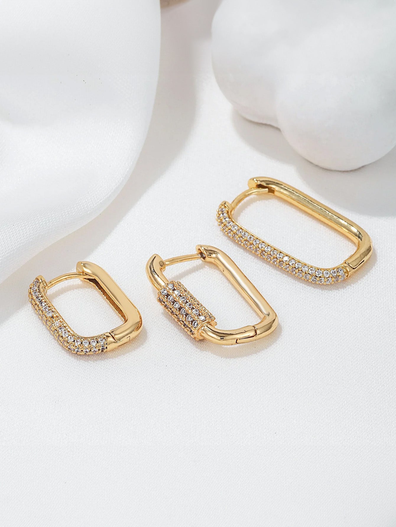 S925 Gorgeous Inlaid Zircon Geometric Earring Set