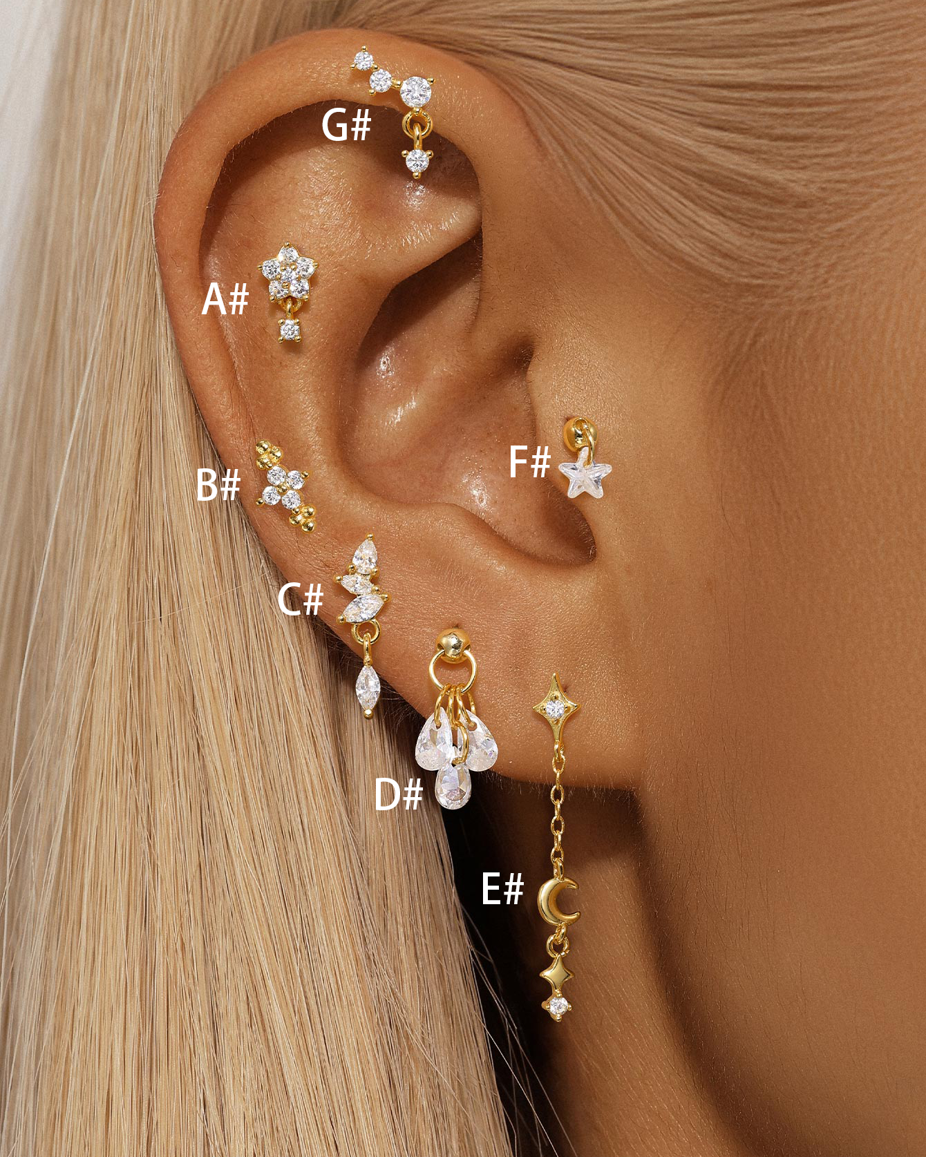 925 Sterling Silver Waterproof Flower Drops Star Moon Studs Earring Series