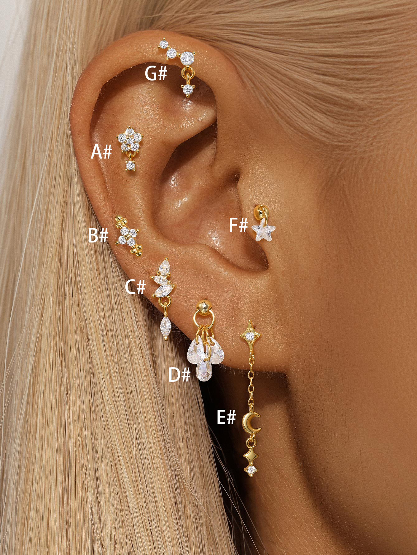 925 Sterling Silver Waterproof Flower Drops Star Moon Studs Earring Series