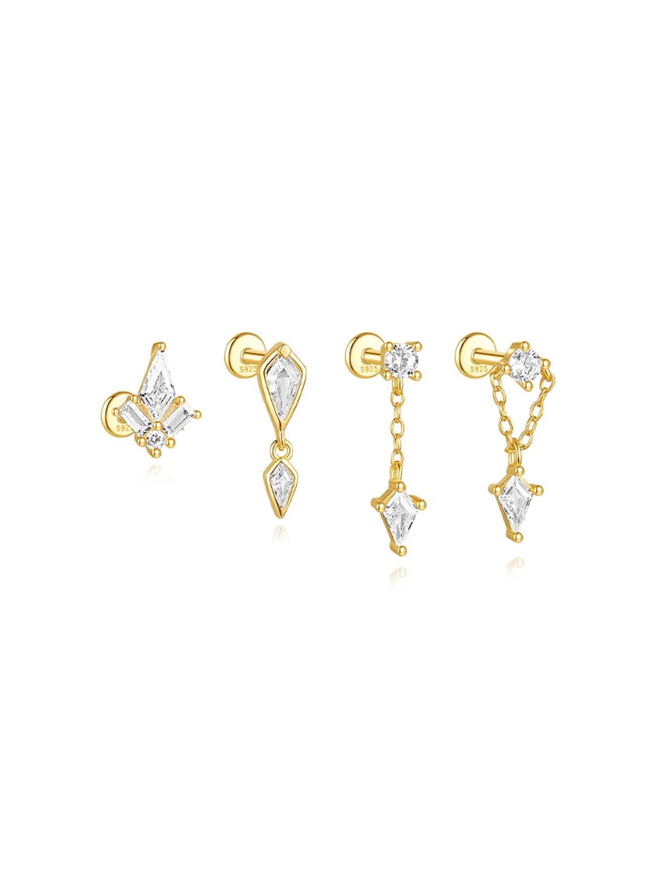 S925 Flatback Zircon Earrings