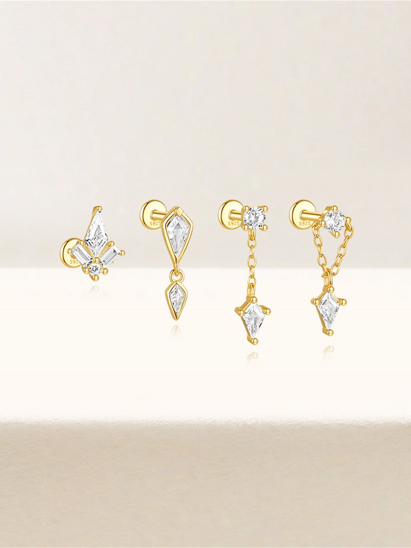 S925 Flatback Zircon Earrings