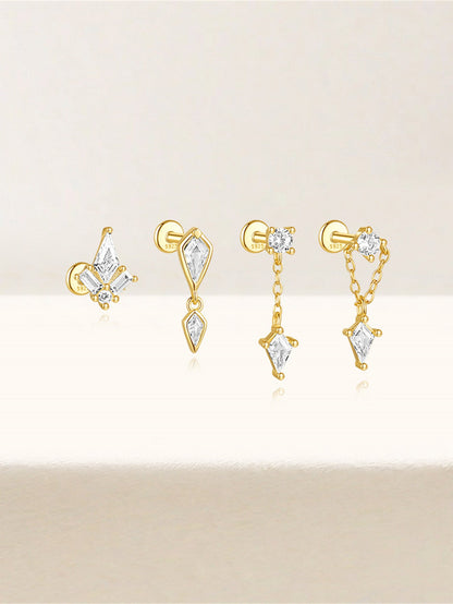 S925 Flatback Zircon Earrings