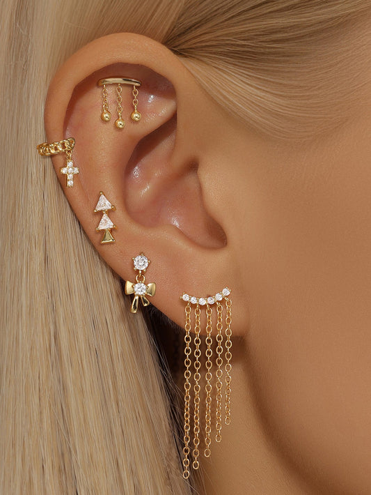 S925 Cross Tassel Pendant Earrings Series