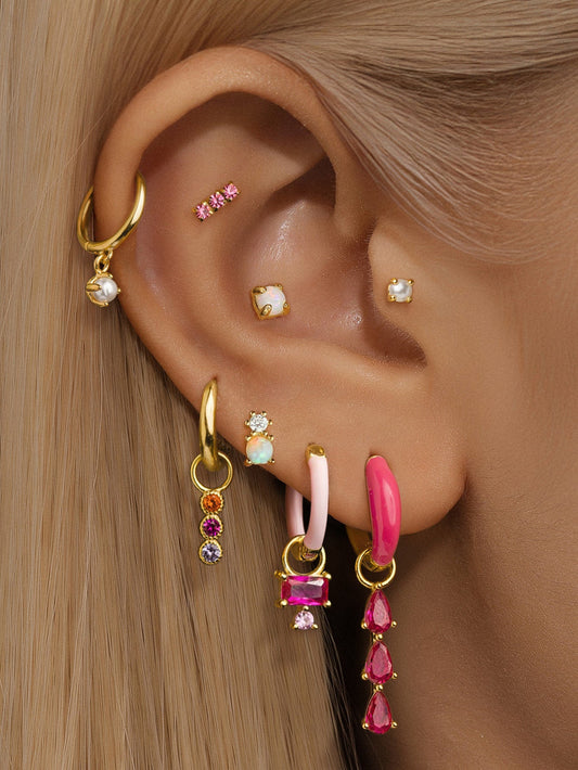925 Sterling Silver Pink Oil Drop Earring Set