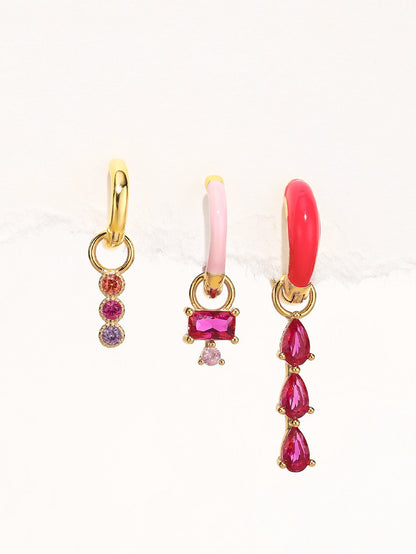 925 Sterling Silver Pink Oil Drop Earring Set