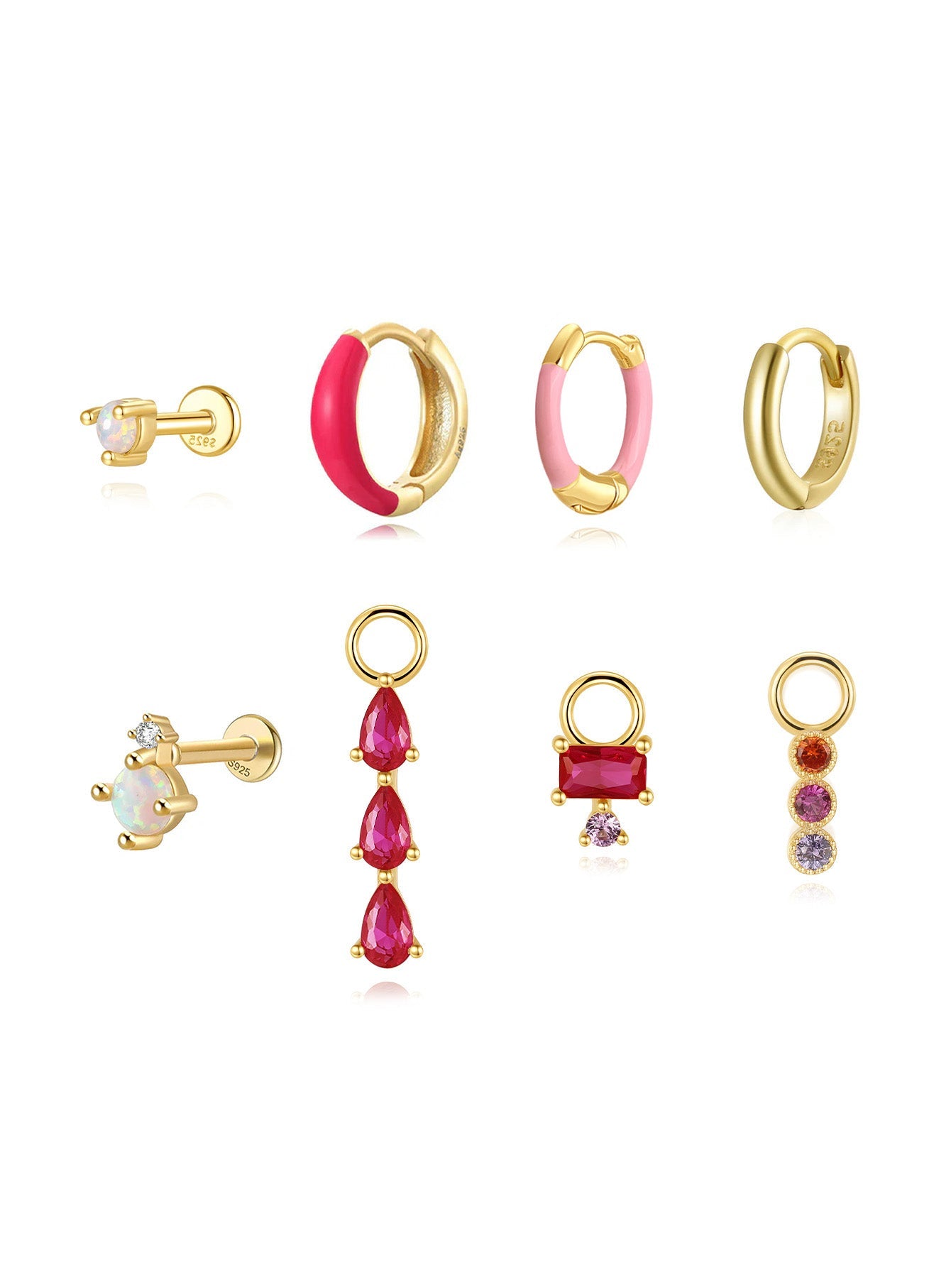 925 Sterling Silver Pink Oil Drop Earring Set
