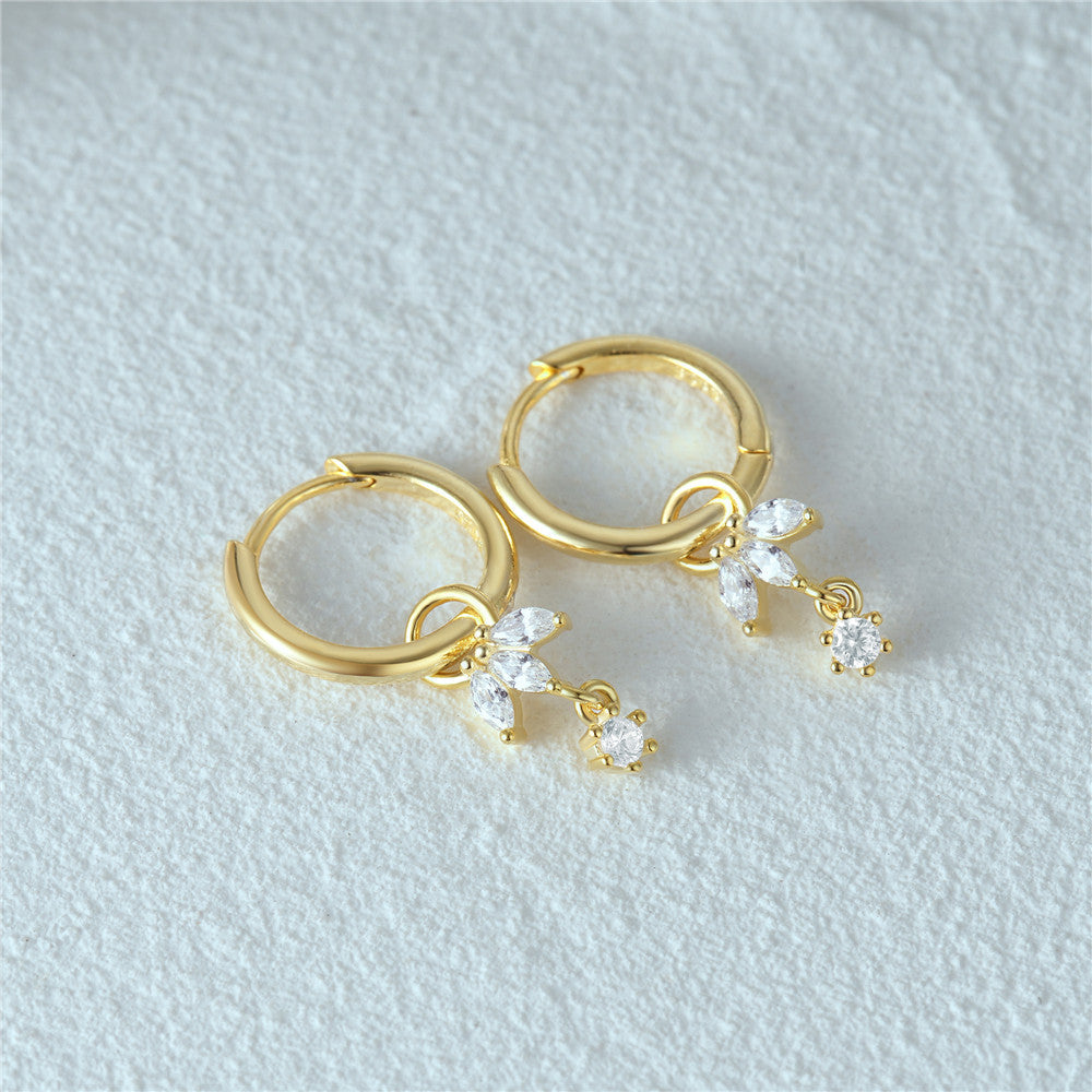 S925 Sterling Silver Flower Zircon Pendant Earrings