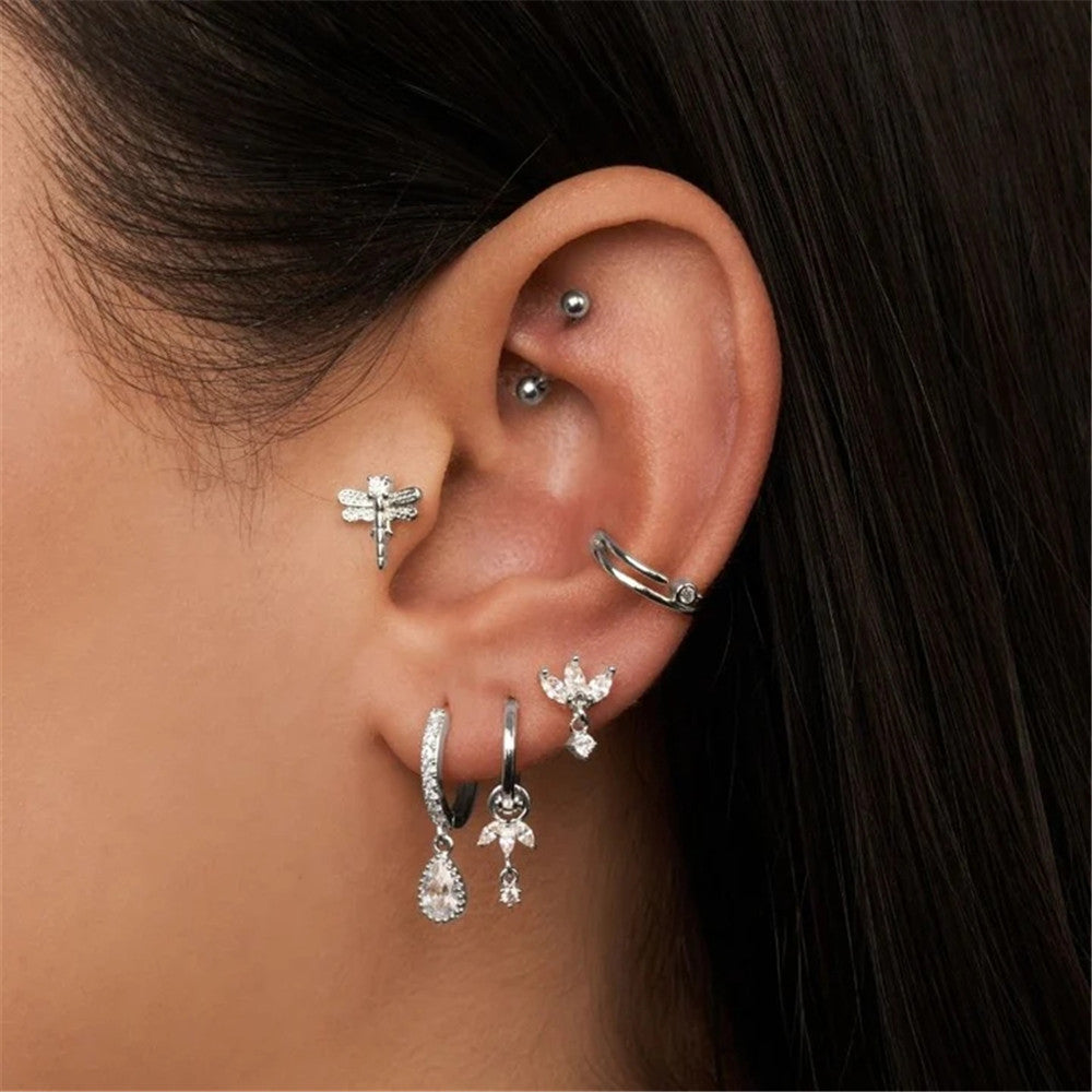 S925 Sterling Silver Flower Zircon Pendant Earrings