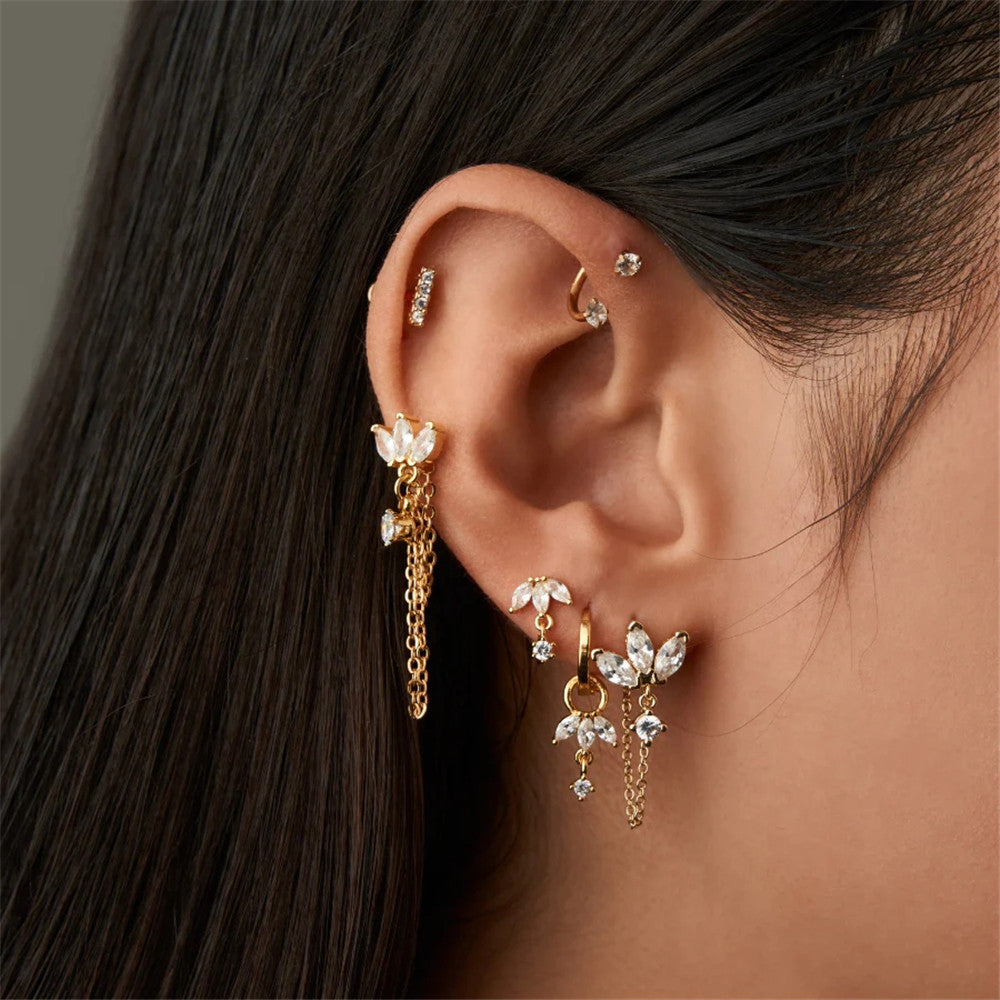 S925 Sterling Silver Flower Zircon Pendant Earrings