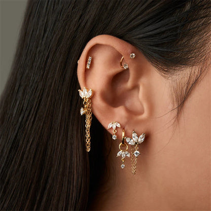 S925 Sterling Silver Flower Zircon Pendant Earrings