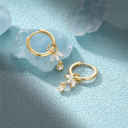 S925 Sterling Silver Flower Zircon Pendant Earrings