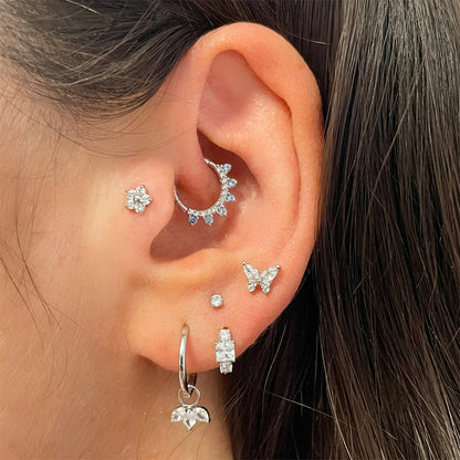 S925 Sterling Silver Petal Zirconia Earrings