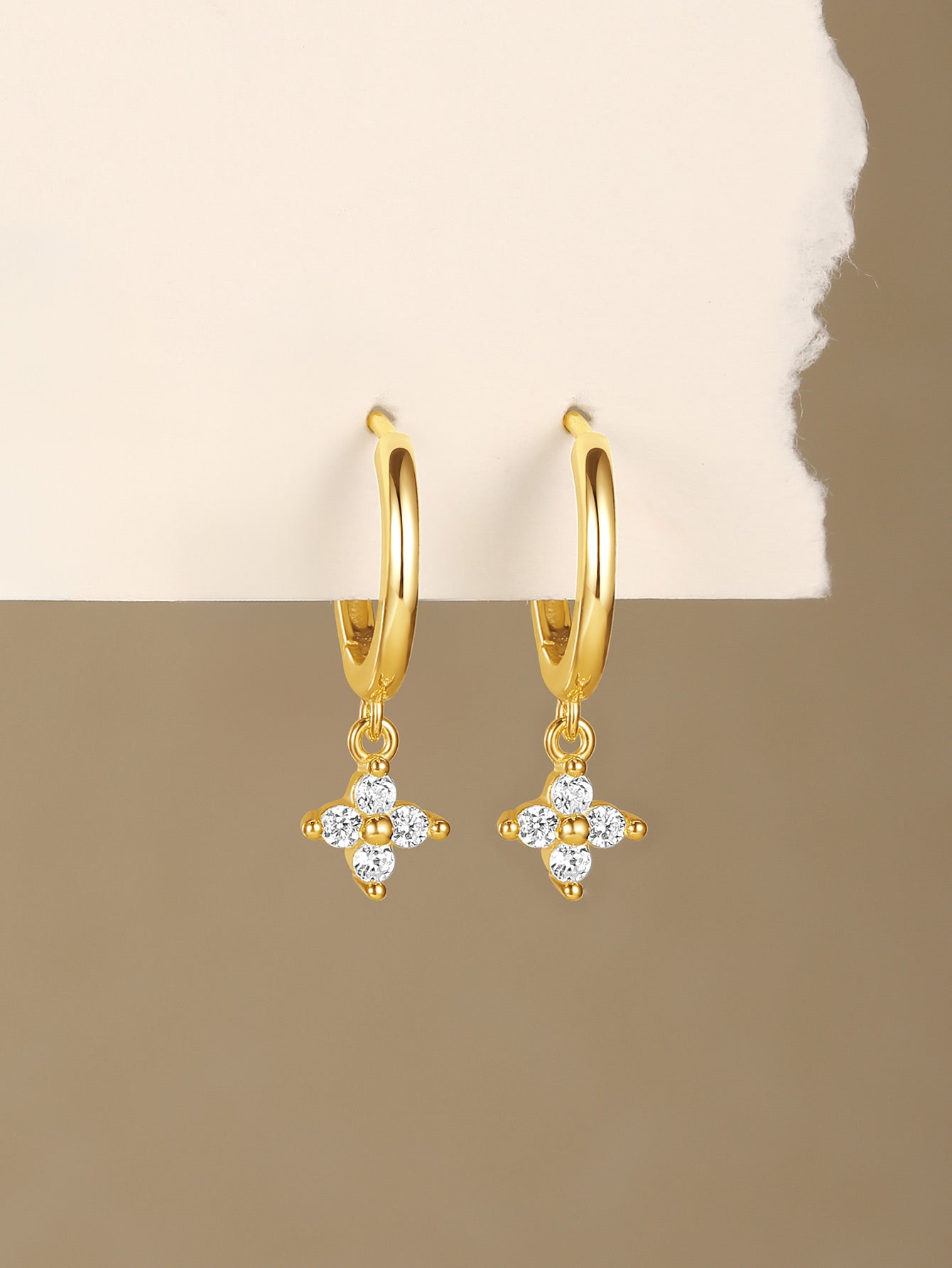 S925 Four Leaf Clover Flower Zircon Wedding Earrings