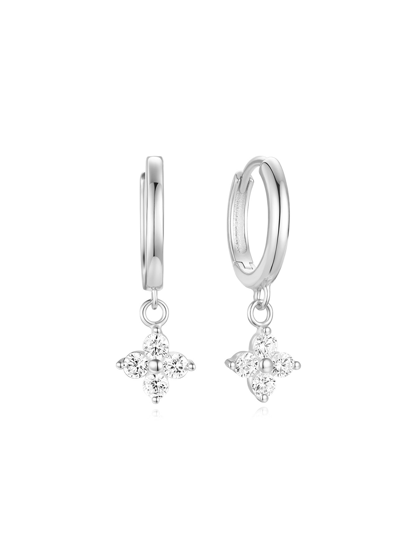 S925 Four Leaf Clover Flower Zircon Wedding Earrings
