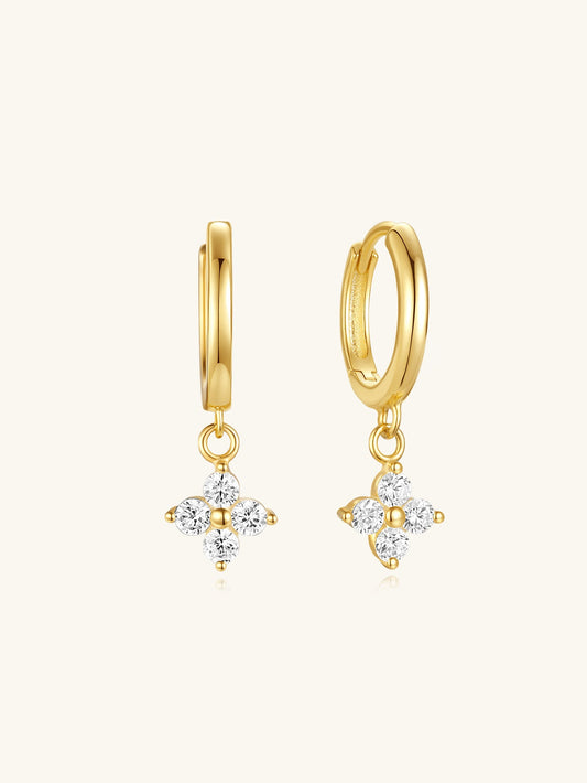 S925 Four Leaf Clover Flower Zircon Wedding Earrings
