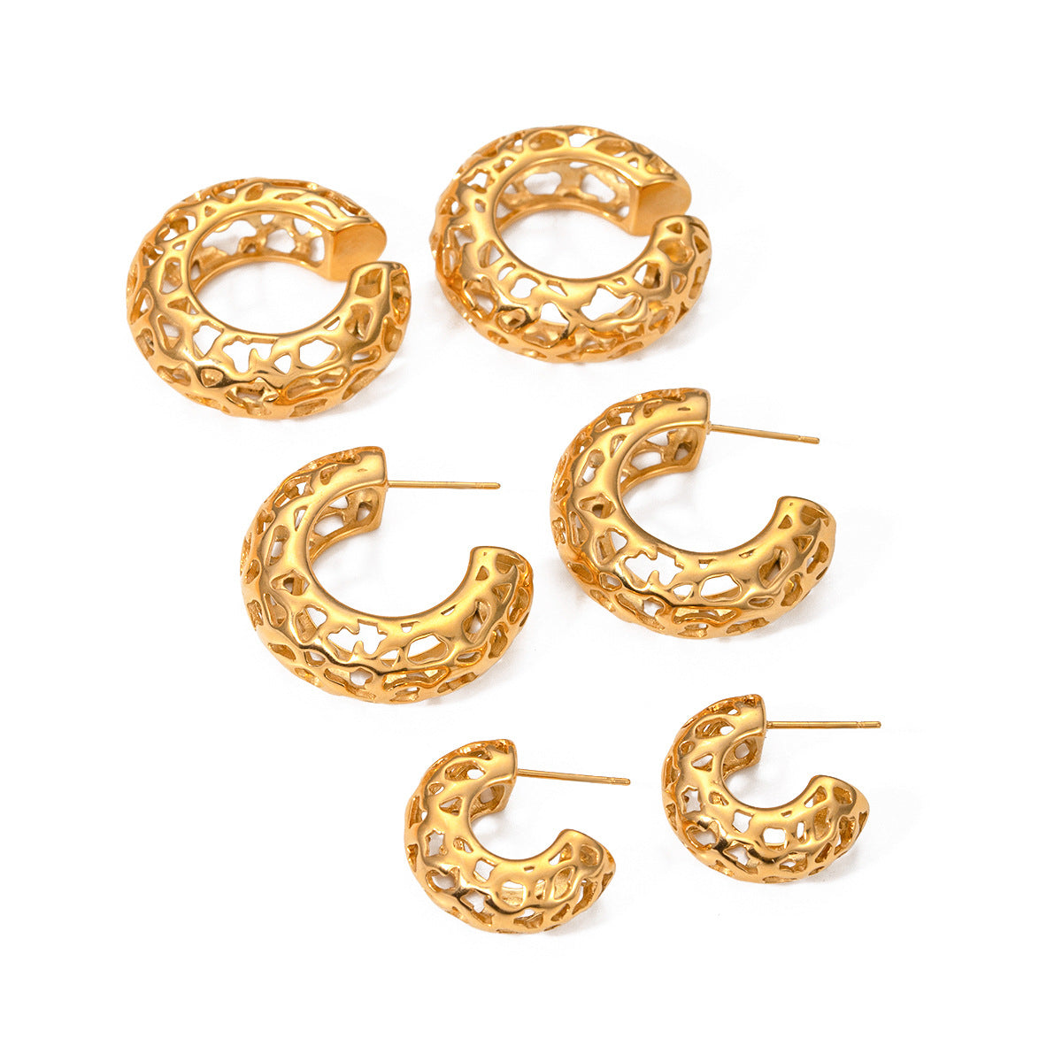 Hollow C-Shaped Earclip Earrings