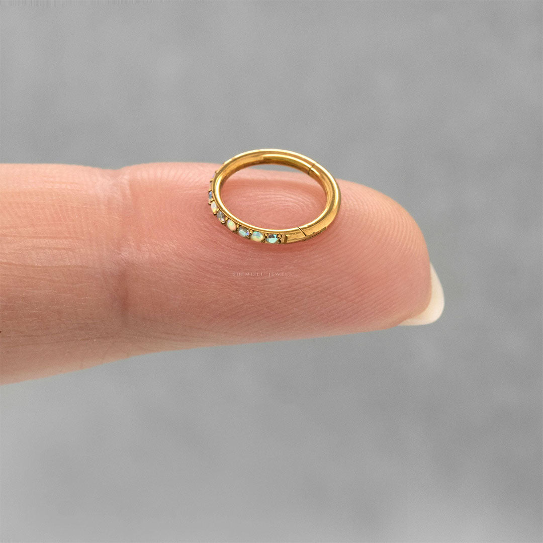 G23 Titanium Opal and CZ Round Paved Earring