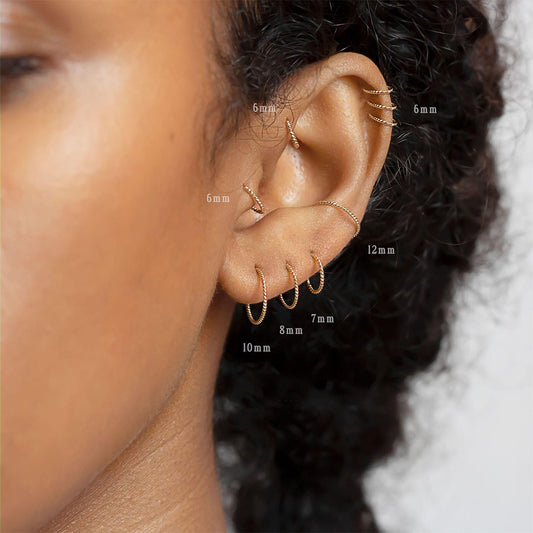 G23 Titanium Thin Twisted Hoops Rings for Ear or Nose Piercings