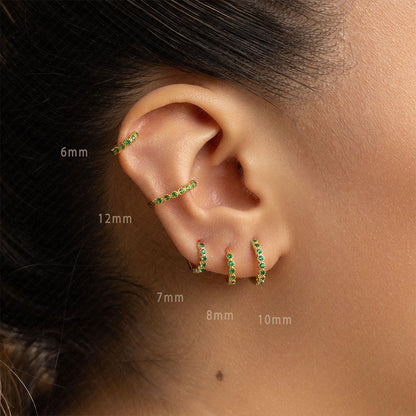 S925 Simple Emerald CZ Hoop Earring