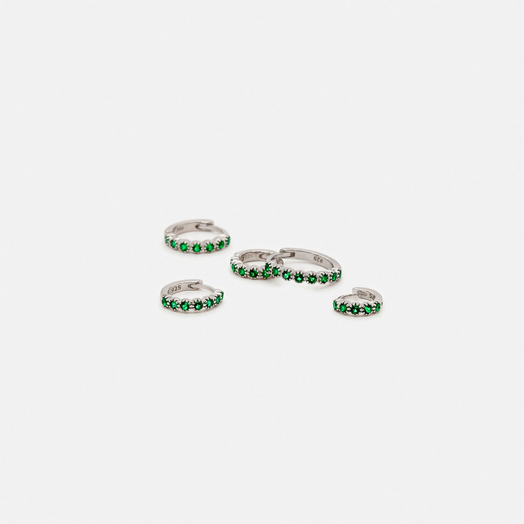 S925 Simple Emerald CZ Hoop Earring
