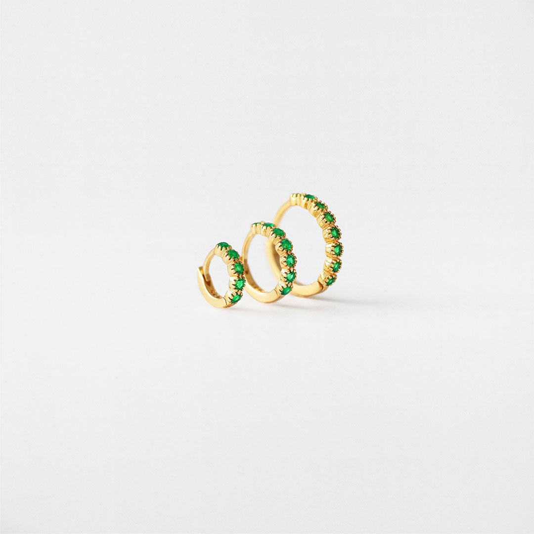 S925 Simple Emerald CZ Hoop Earring