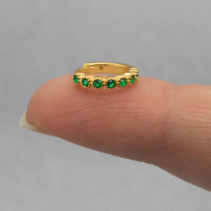 S925 Simple Emerald CZ Hoop Earring