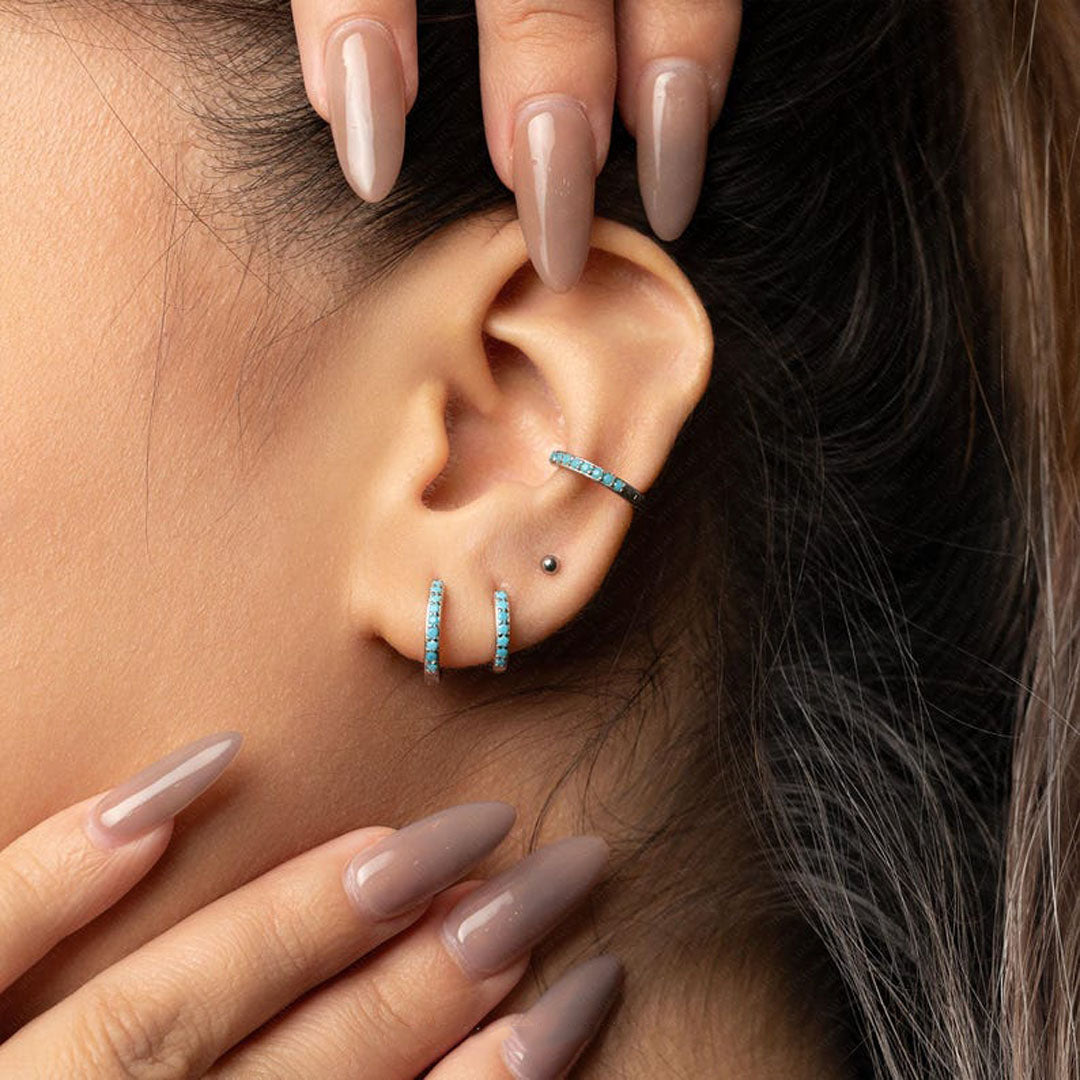 925 Sterling Silver Turquoise Hoop Huggies Earring