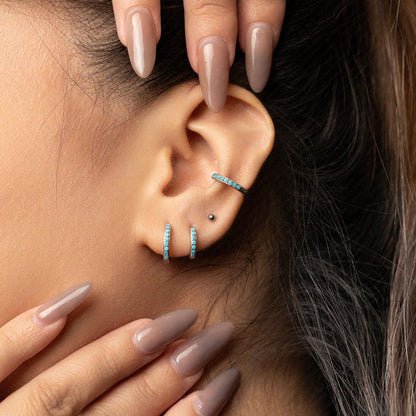 925 Sterling Silver Turquoise Hoop Huggies Earring