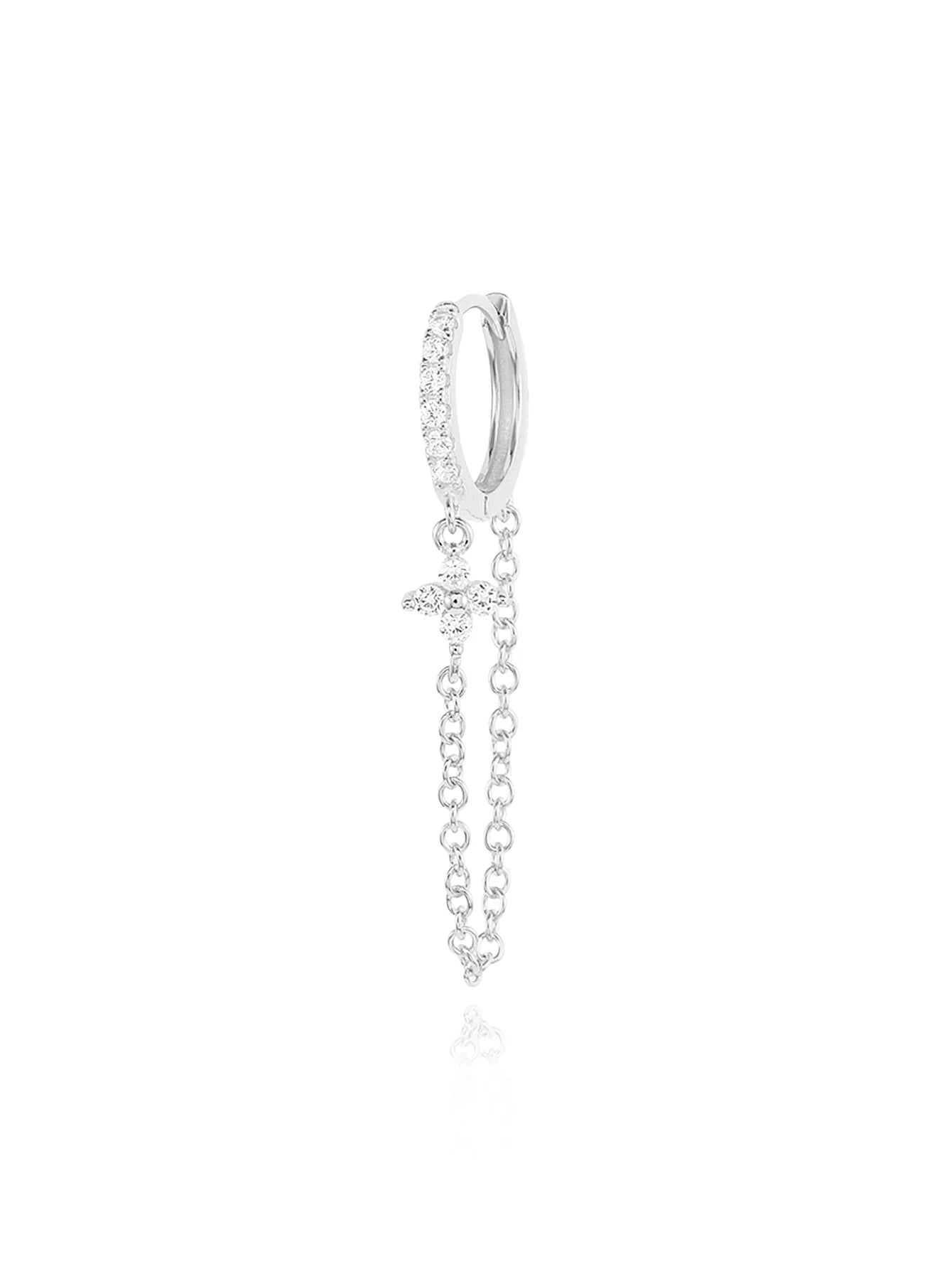 925 Sterling Silver Chain Flower Zircon Waterproof Earrings