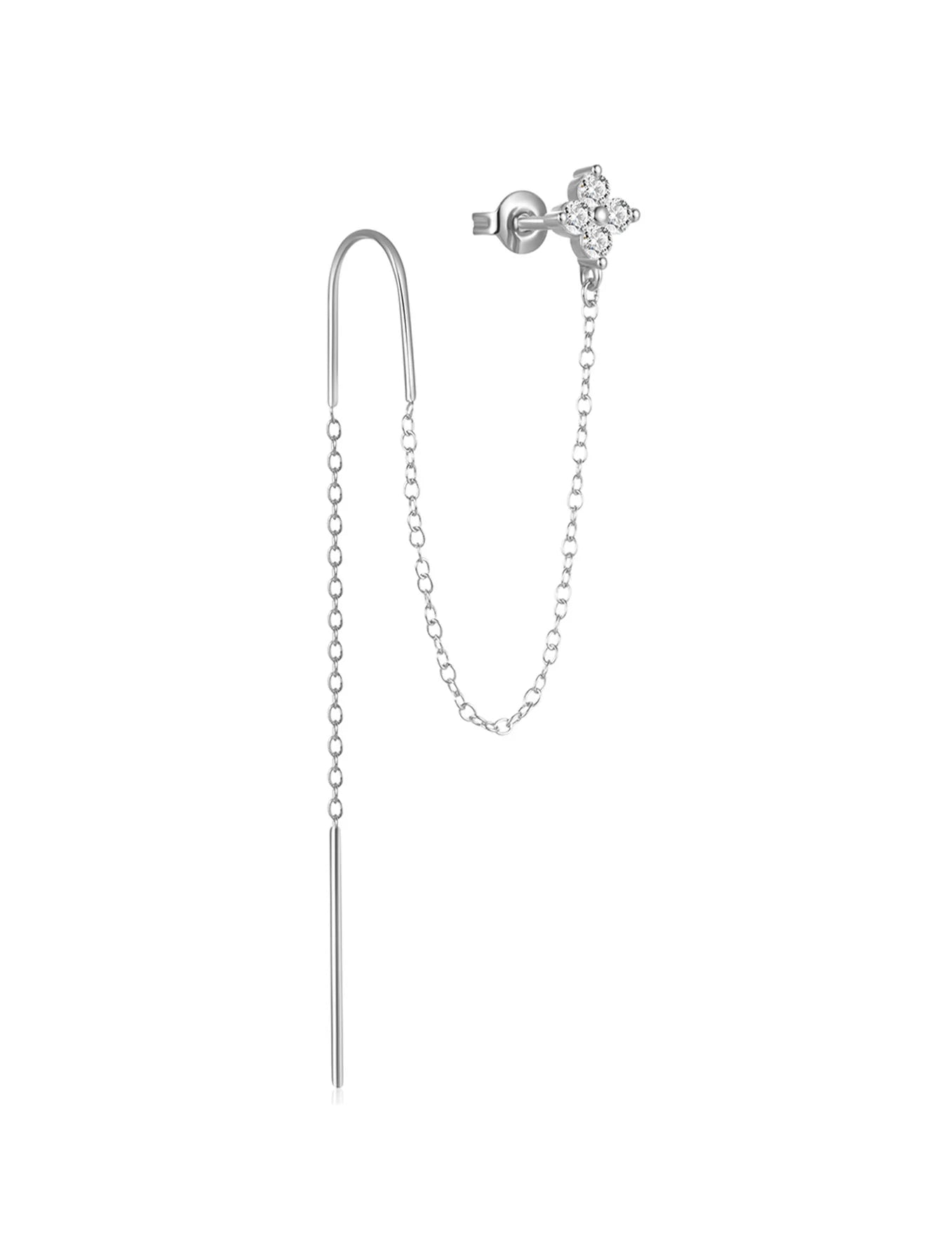 925 Sterling Silver Chain Flower Zircon Waterproof Earrings