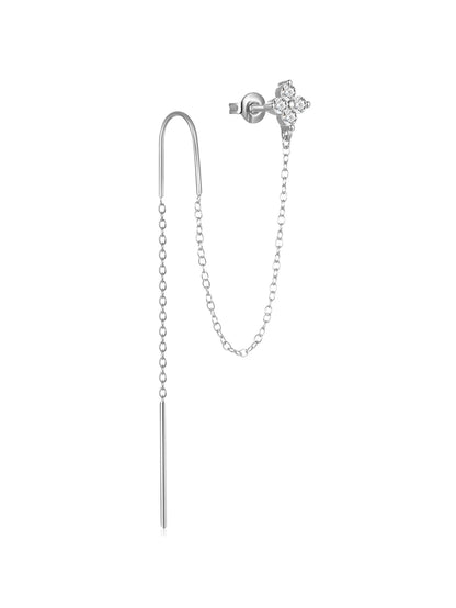 925 Sterling Silver Chain Flower Zircon Waterproof Earrings