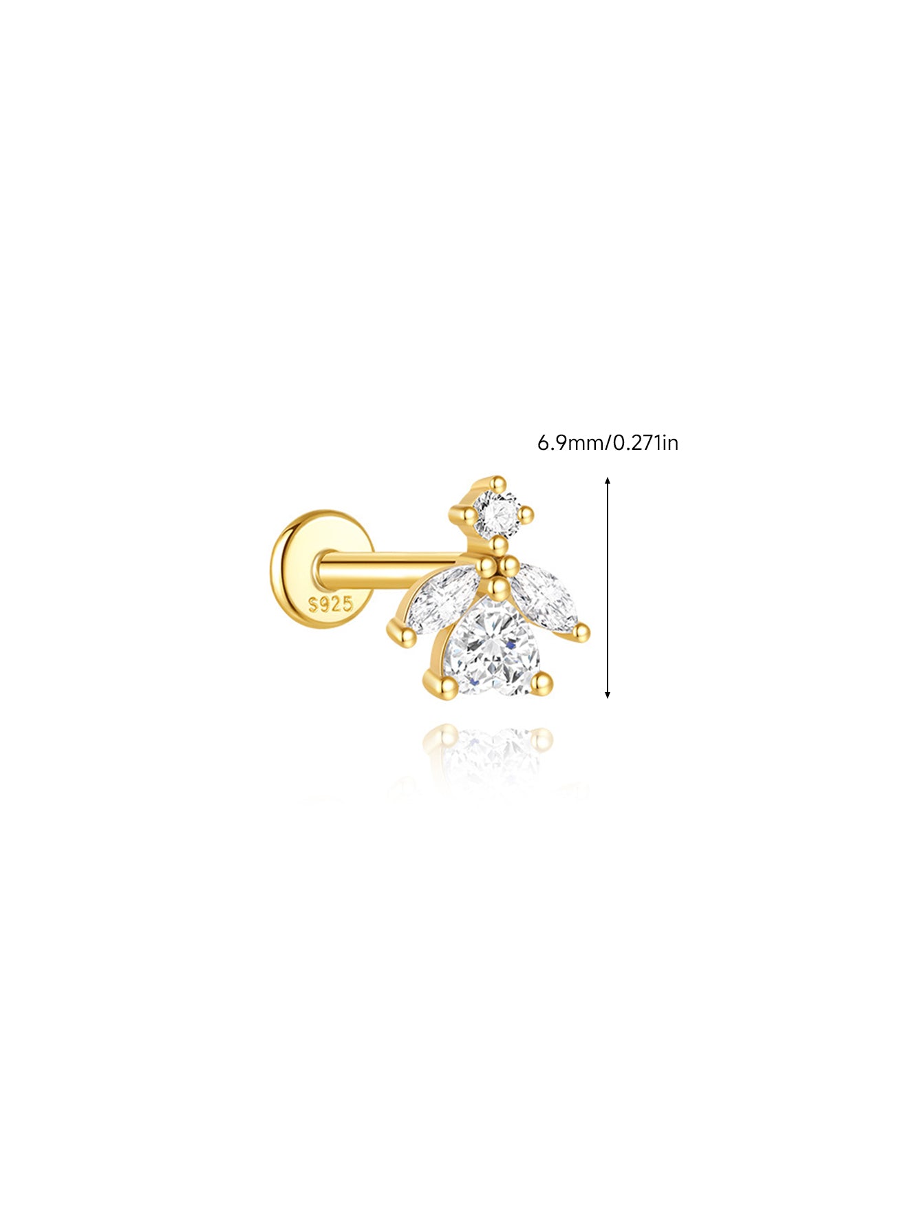 925 Sterling Silver Eternal Love Dainty Sparkle Heart Flat Back Stud