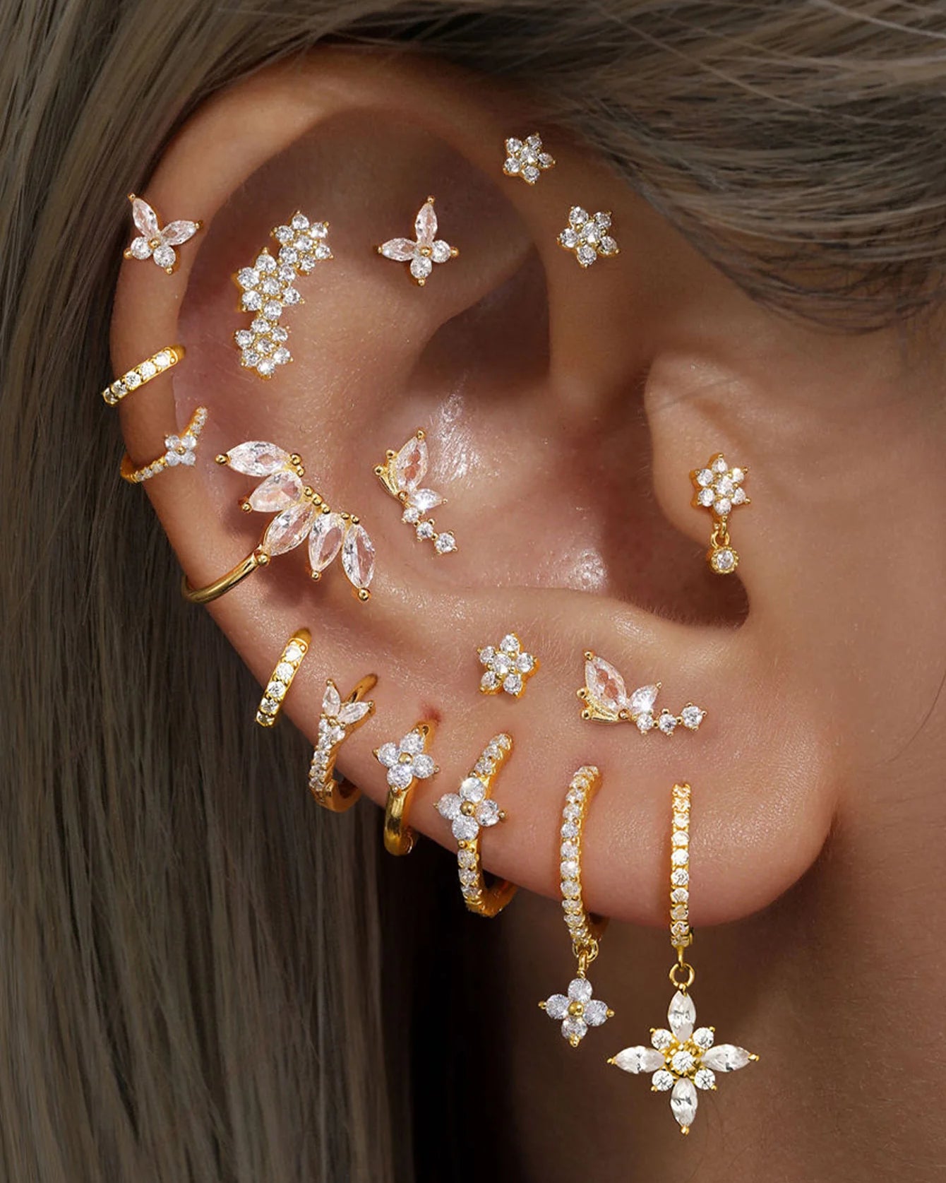 925 Sterling Silver Waterproof Butterfly Flower Zircon All Match Earring Set