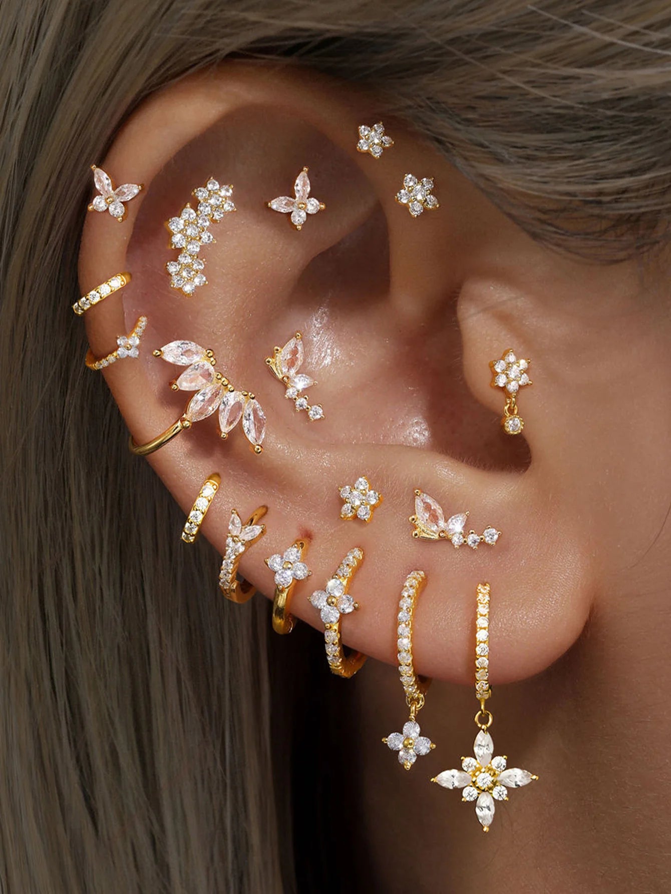 925 Sterling Silver Waterproof Butterfly Flower Zircon All Match Earring Set