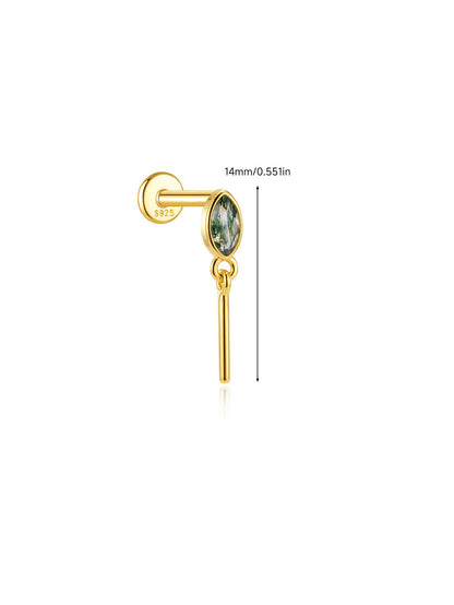 925 Sterling Silver Moss Agate Dangle Flat Back Stud