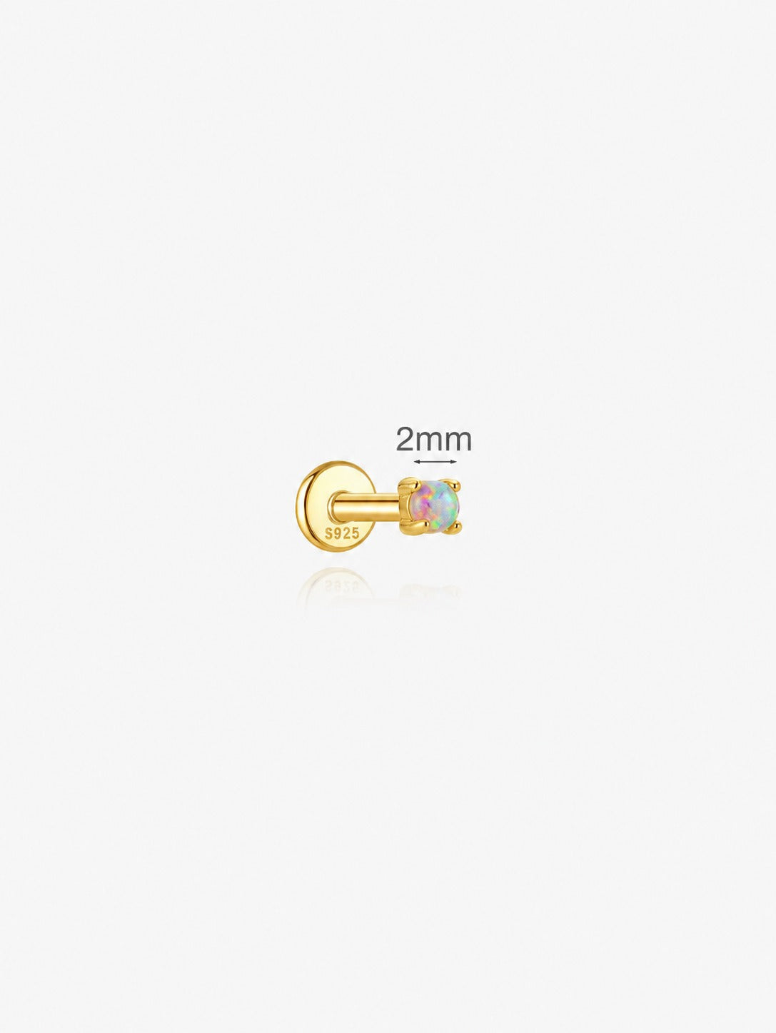 2mm 925 sterling silver opal flat back stud earring
