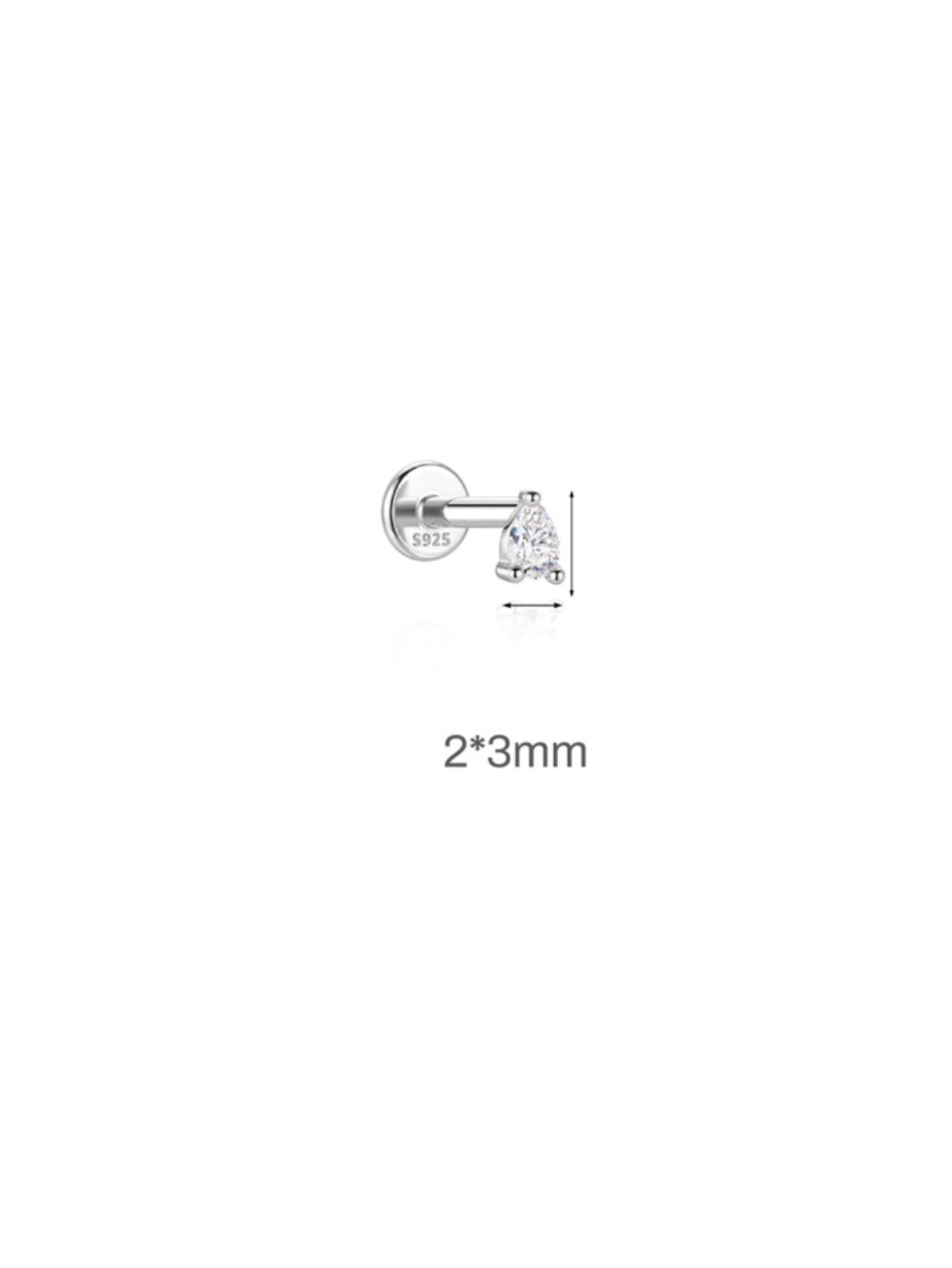 2x3mm pear-cut moissanite 925 sterling silver flat back stud