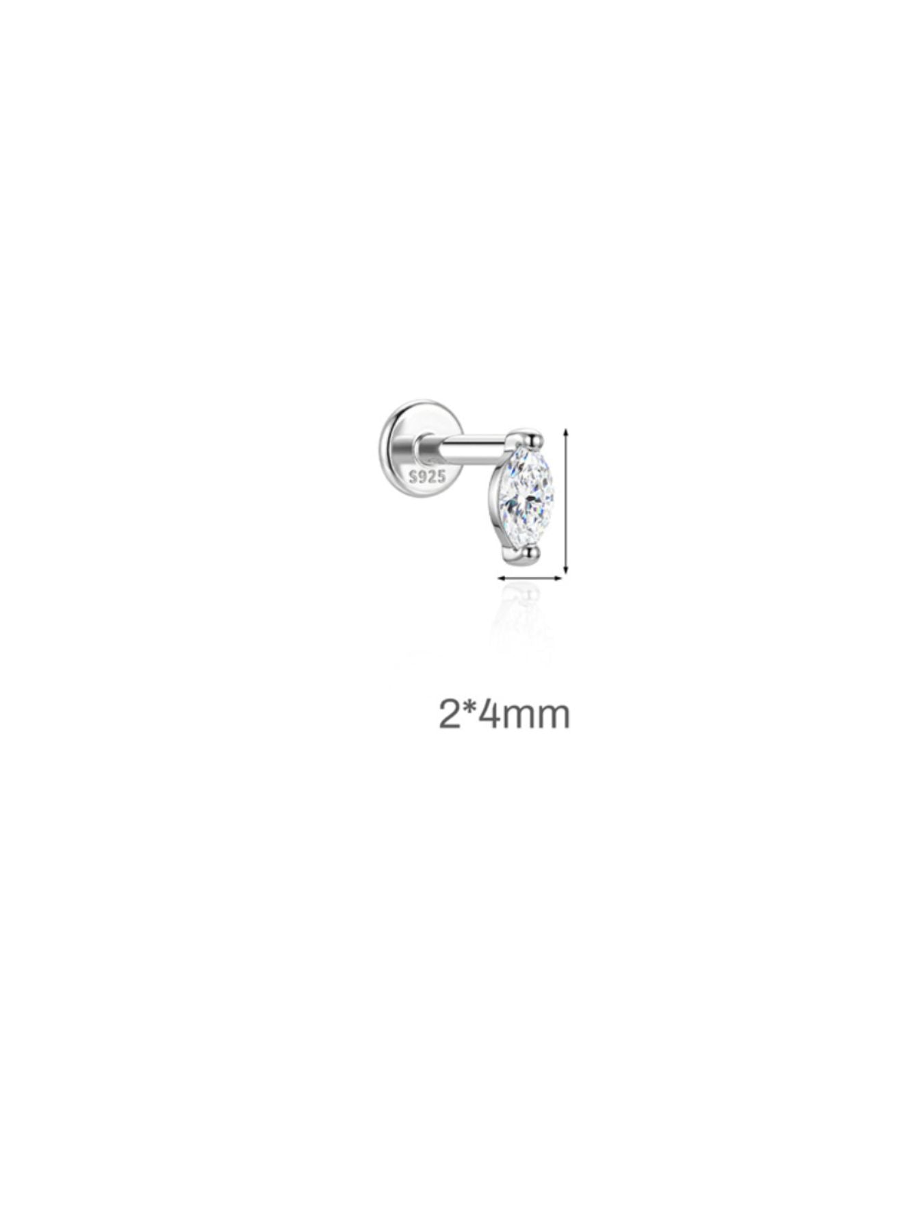 2x4mm marquise-cut moissanite sterling silver flat back stud