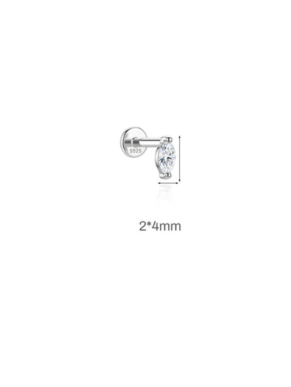 2x4mm marquise-cut moissanite sterling silver flat back stud