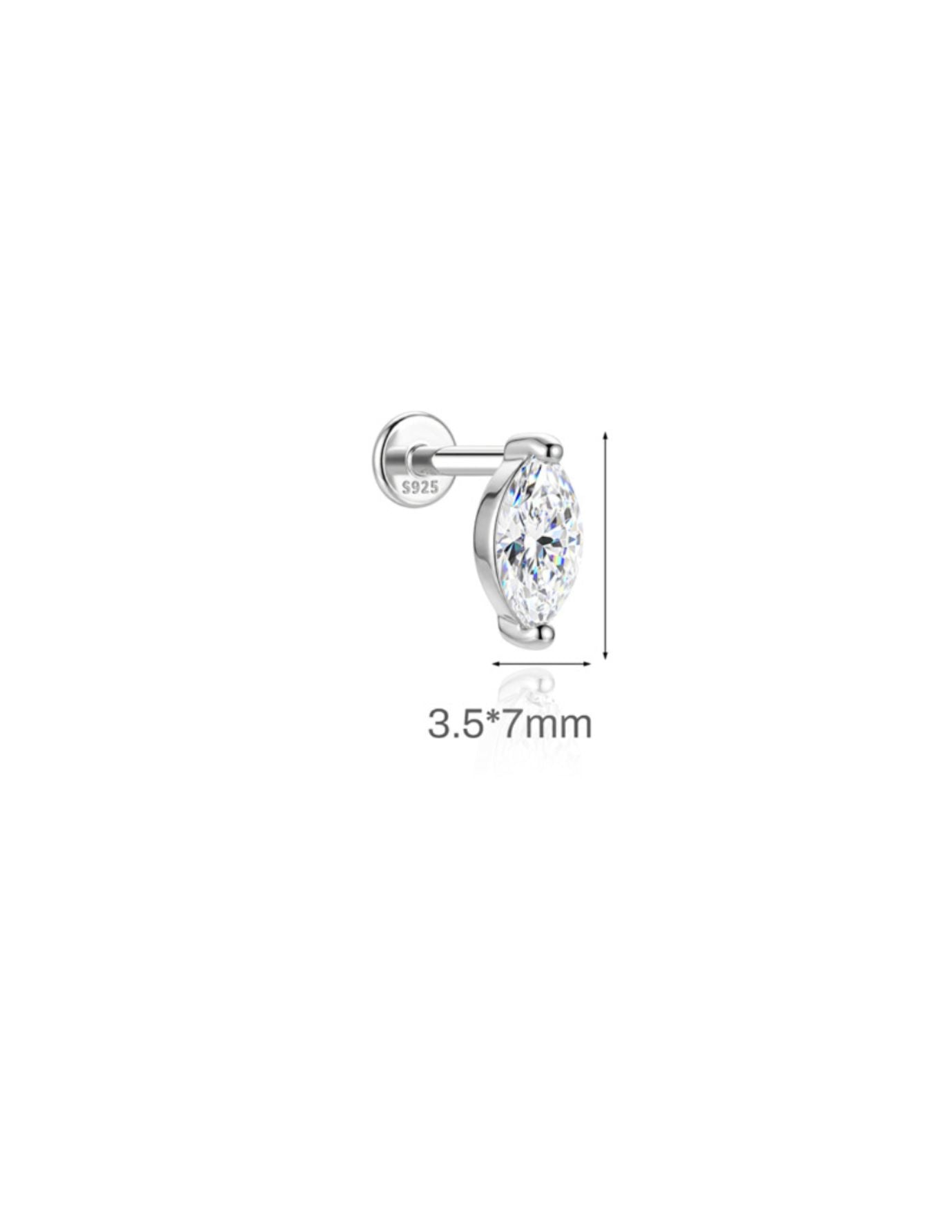 3.5x7mm marquise-cut moissanite sterling silver flat back stud