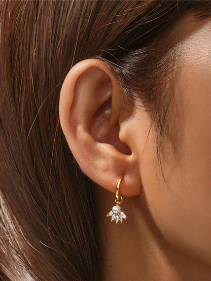 925 Sterling Silver Chain Flower Zircon Waterproof Earrings