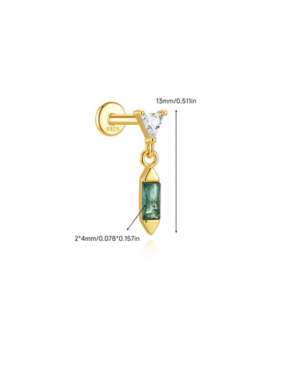 925 Sterling Silver Moss Agate Geometric Dangle Stud